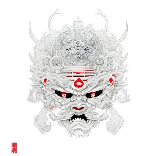 Mask On Katana With Red Moon