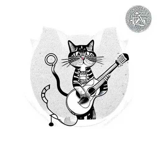 A Cat Playing A Guitar With Chemistry Equations As The Background