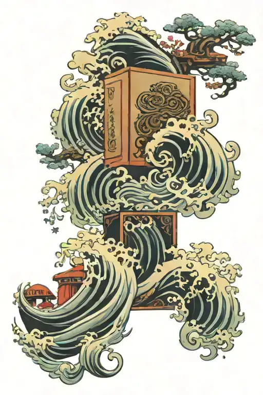 Chinese Takeout Box With Wave Detailing On Side