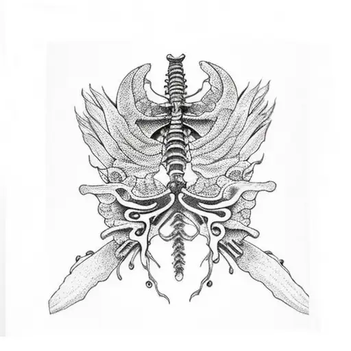 Skeleton Wings With Skeleton Spinal Cord