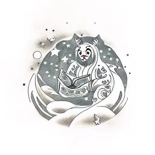 A Whimsical Fantasy Creature Reading A Book Under A Starry Night Sky