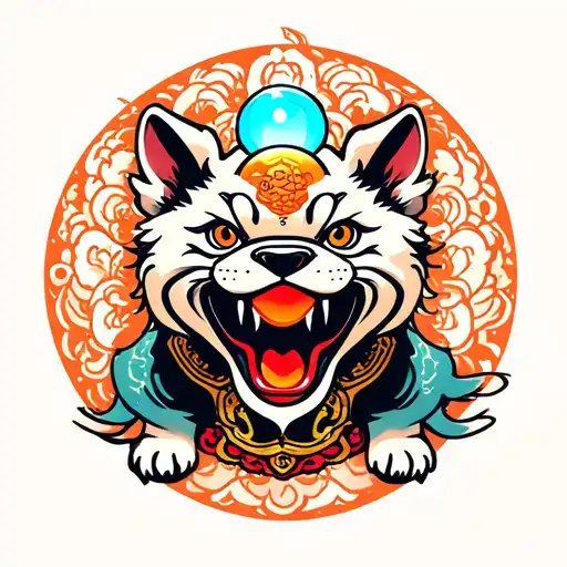 Fu Dog With Orb Symbolizing Power