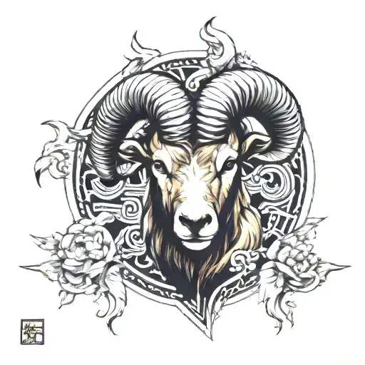 Aries In Half Realistic And Half Geometric Style
