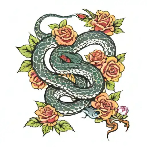 Snake And Roses With Dragon