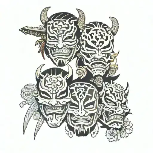 3 Masks Pierced By A Sword