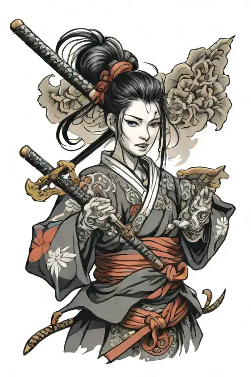 Realistic Anime Beautiful Female Samurai