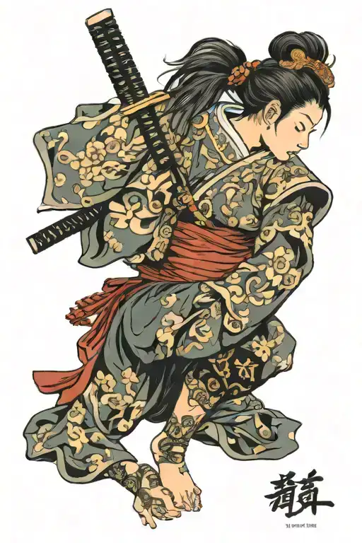 Side View Of Beautiful Samurai Girl