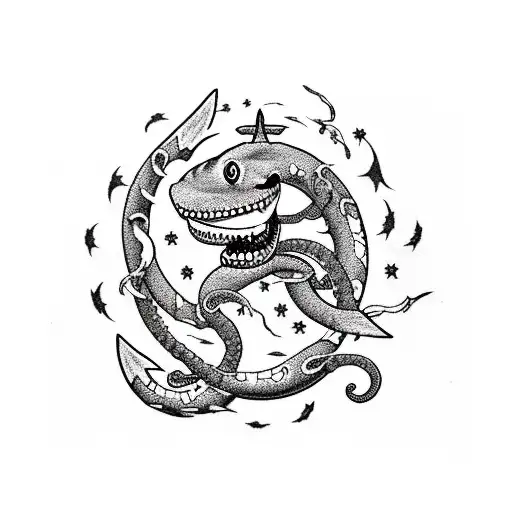 Right Arm Sleeve Nautical Light House Shark Ship Kraken Lightning Clouds Scenic