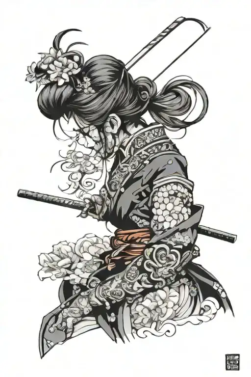 Side View Of Beautiful Samurai Girl