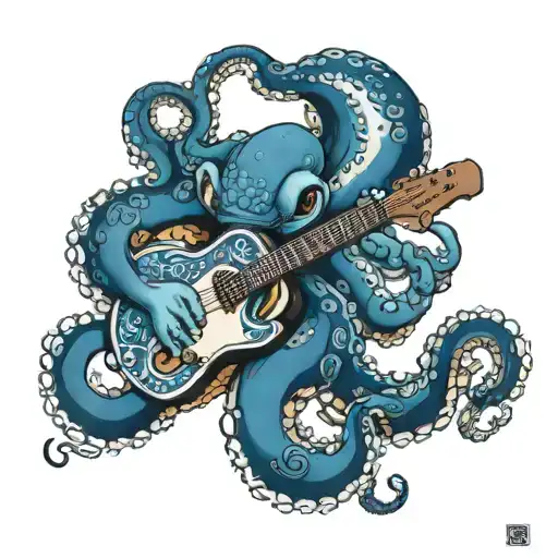 Blue Octopus Playing Guitar