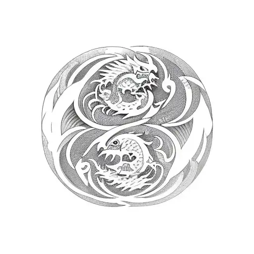 Yin Yang With A Dragon And Phoenix Wrapped Around It