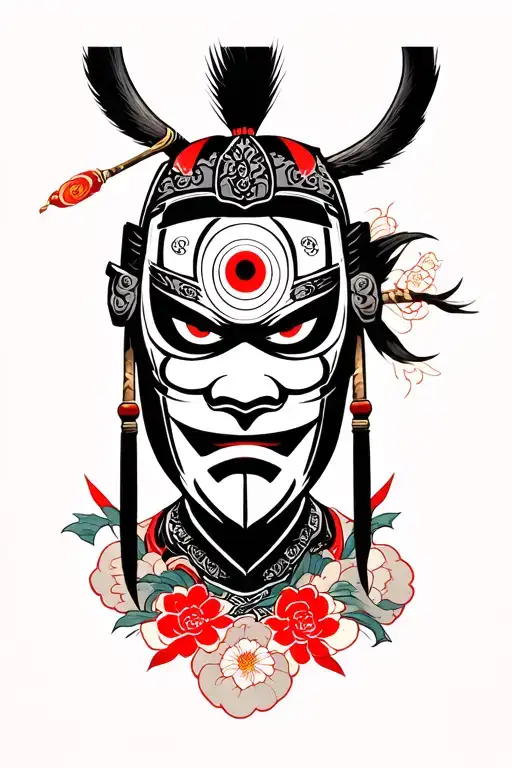 Japanese Samurai Mask With Sharingan Eyes