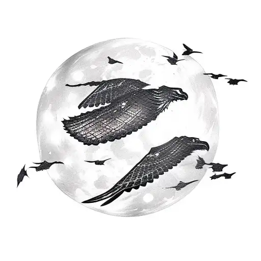 Samurai With Ravens Flying Around Himover A Moonlight With A Turtle Shell Armor