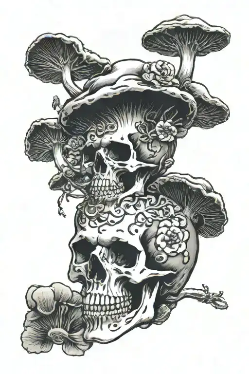 Skull And Shrooms Growing From It
