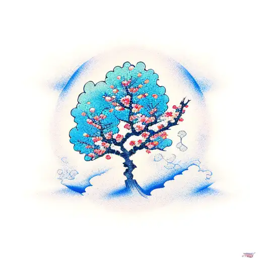 Cherry Tree With A Blue Background