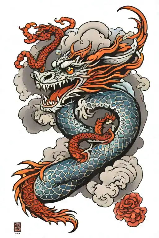 Dragon With Clouds Background Spiraling Down Arm Sleeve