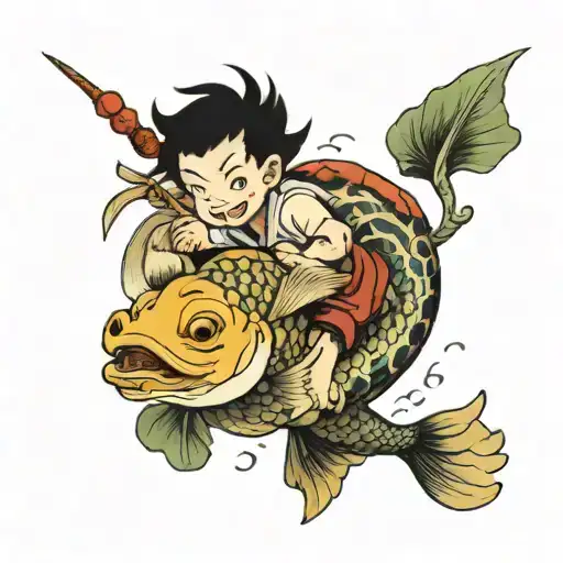 Boy Riding A Fish In The Air