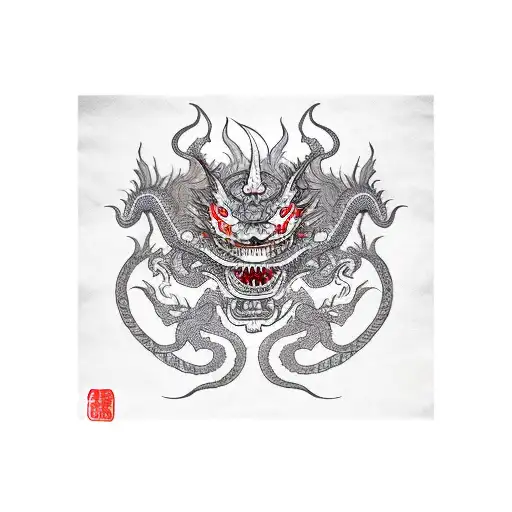 Dragon With Hannya Mask And Fudog