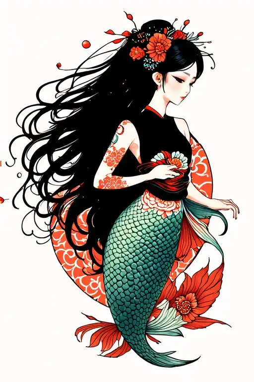 Japanese Mermaid Girl Standing