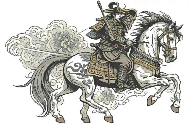 Samurai Warrior On Top Of A Horse Wielding A Sword
