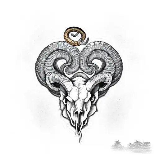 A Ram Skull With A Decaying Snake Wrapping Around The Ram Skull
