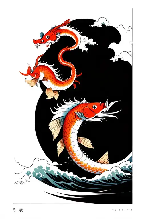 Japanese Fish In Waves This Transforming Into A Dragon In Clouds