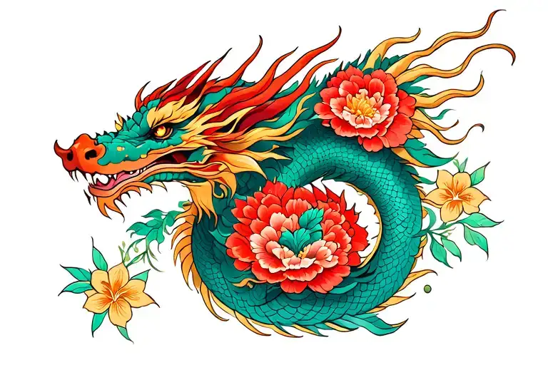 Dragon And Flowers Wrapped