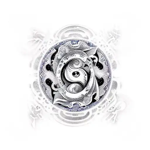 Ying Yang Imagery With 2 Chinese Characters Split In Half