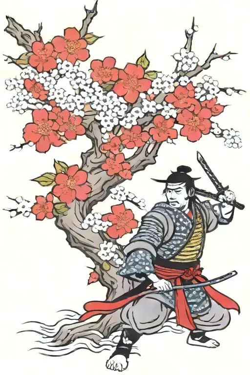 Cherry Blossom Tree With Samurai Warrior