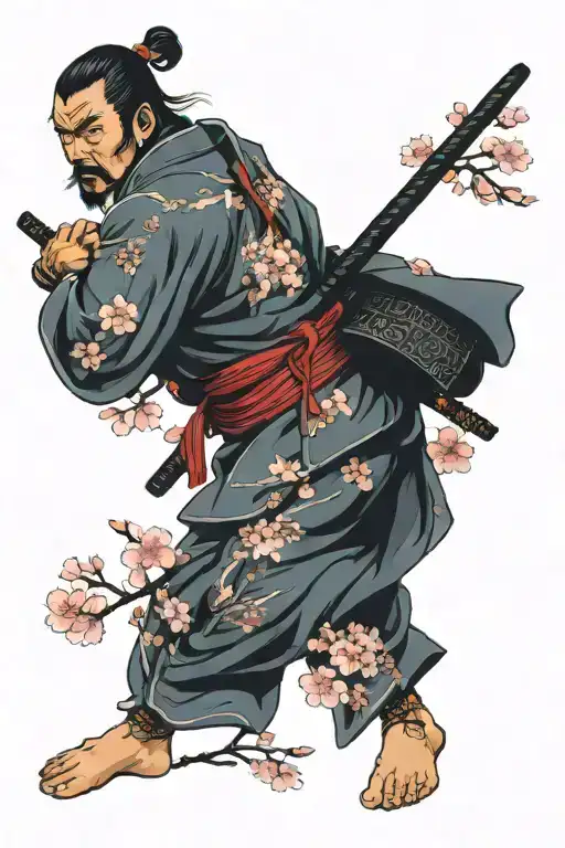 Cherry Blossom Tree With Samurai Warrior