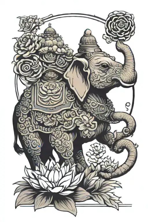 Camel Elephant Horse Lotus Flower Buddah