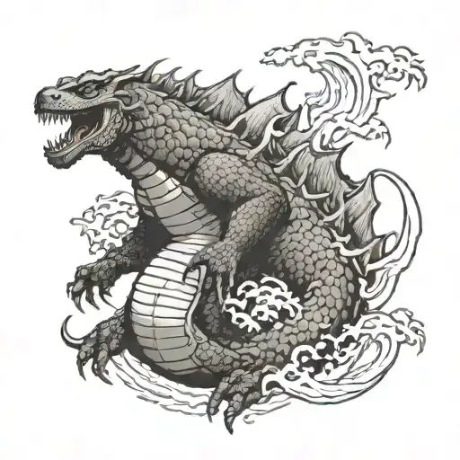 Godzilla With Charged Dorsal Fins And Blasting Atomic Breath