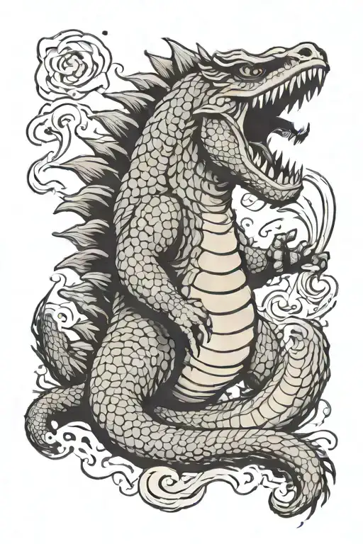 Godzilla With Charged Dorsal Fins And Blasting Atomic Breath