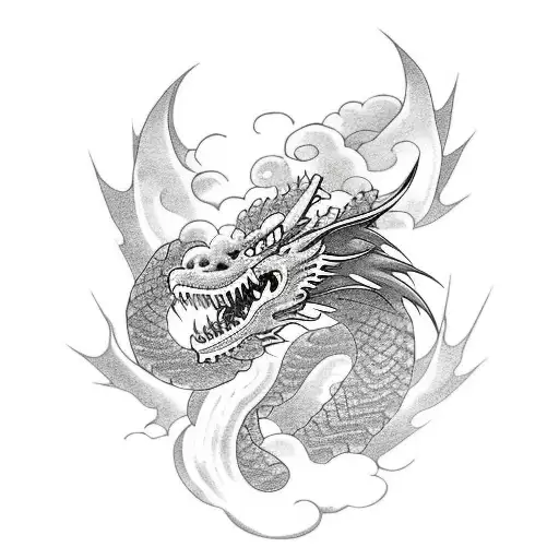 Dragon With Japanese Clouds