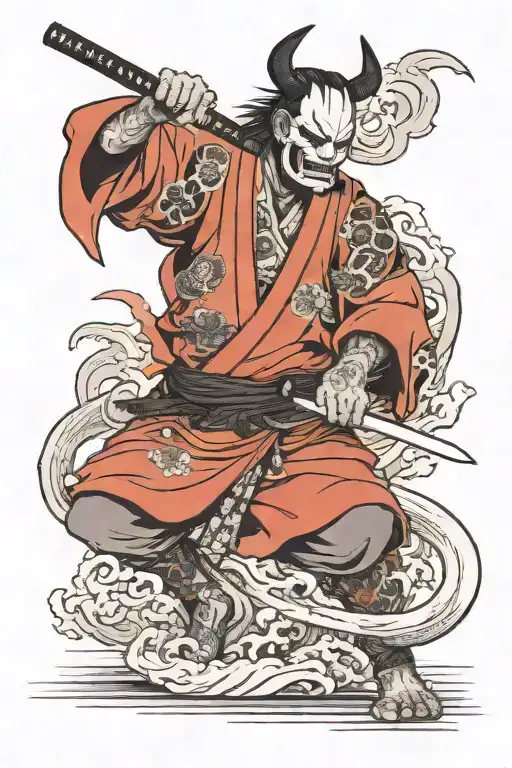 Headless Samurai With Demon Mask And Katana Wrapped
