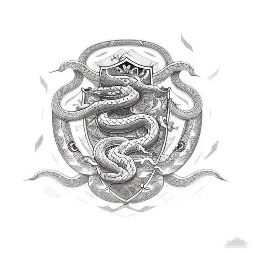 A Blade Passing Through A Shield With A Snake On Shield