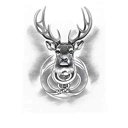 A Charging Red Deer With Rings Around The Neck