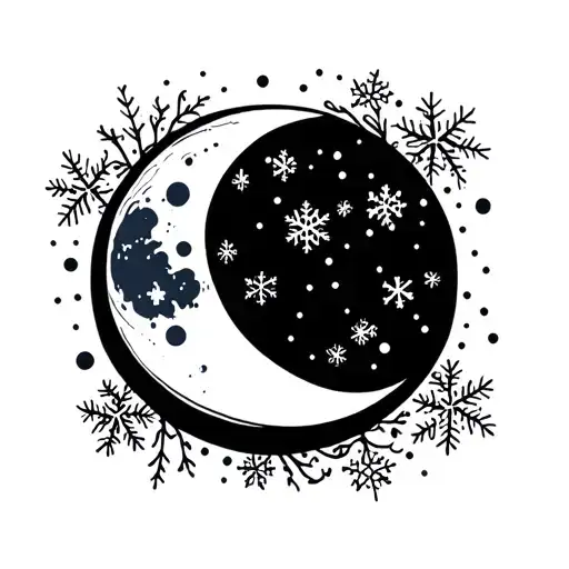 Moon In Main Picture With Snow And Snowflakes Manga Style