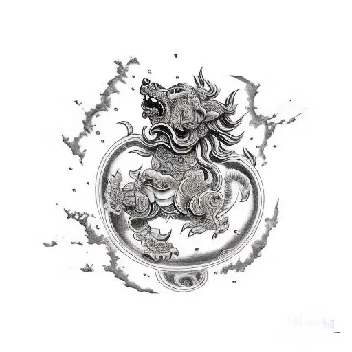 Foo Dog Chasing A Ball