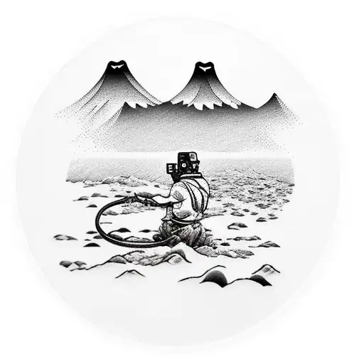 A Welder Creating A Beach Landscape With Mountains In The Background