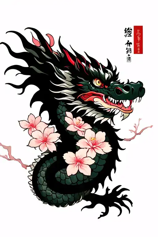 Japanese Dragon Full Hand With Sakura Flowers