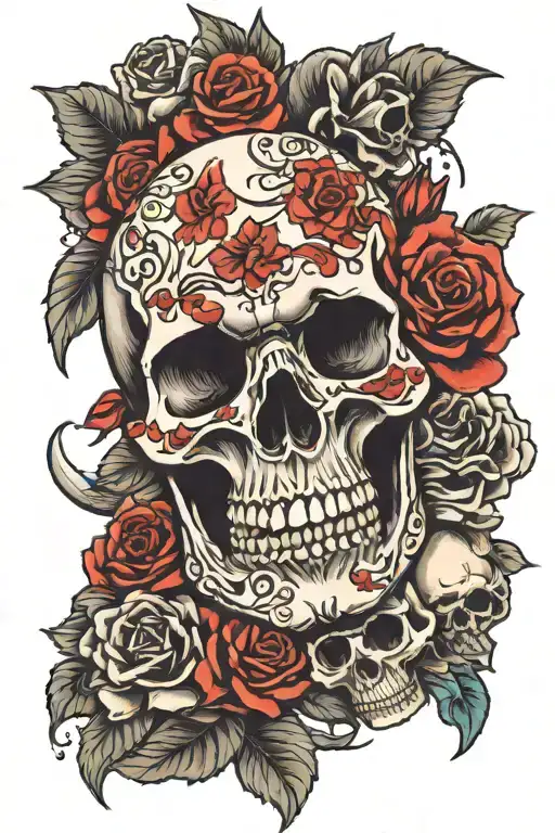 Skull And Roses Intertwined