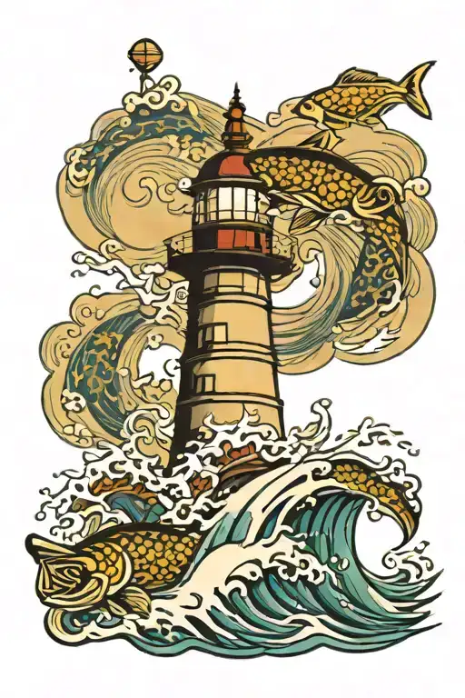 Lighthouse Joy Fish In Water Waves