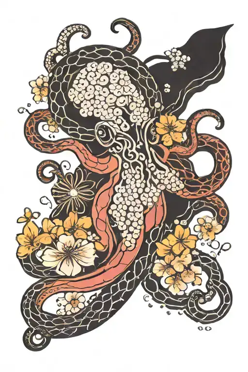 Japanese Traditions With Octopus And Cherry Blossom