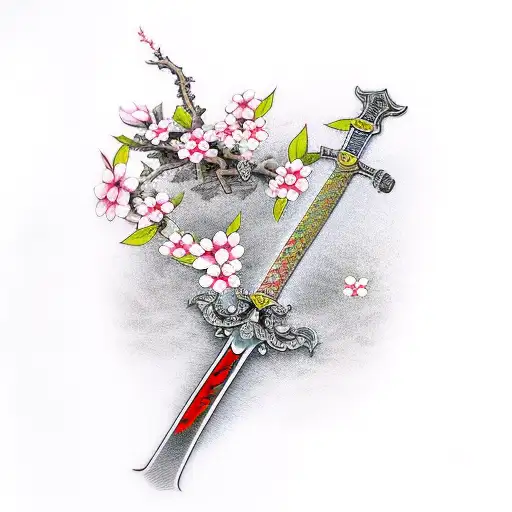 Sword With Cherry Blossoms Wrapped Around It
