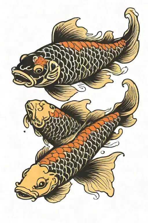 Japanese Koi Fish Swimming Upstream