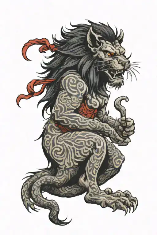 Lion With Oni Mask