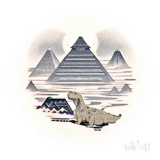 One Pyramid Near Of One Dinosaur