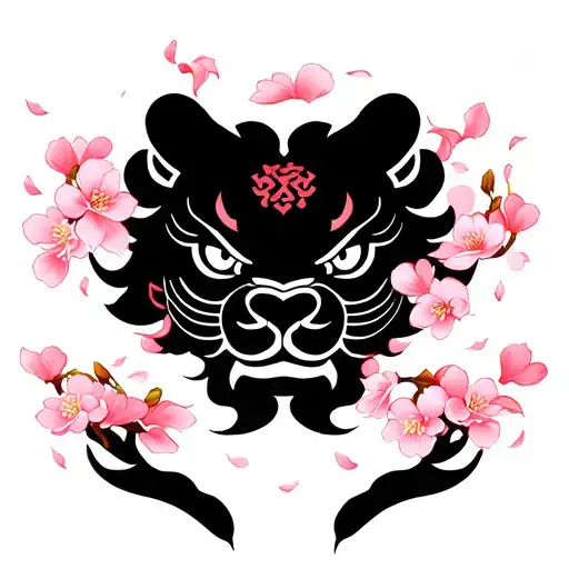 Shishi Lion With Cherry Blossom Petals
