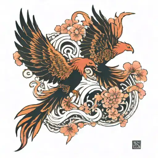 A Pheonix And Sakura Leave A Kai Fish And Waves